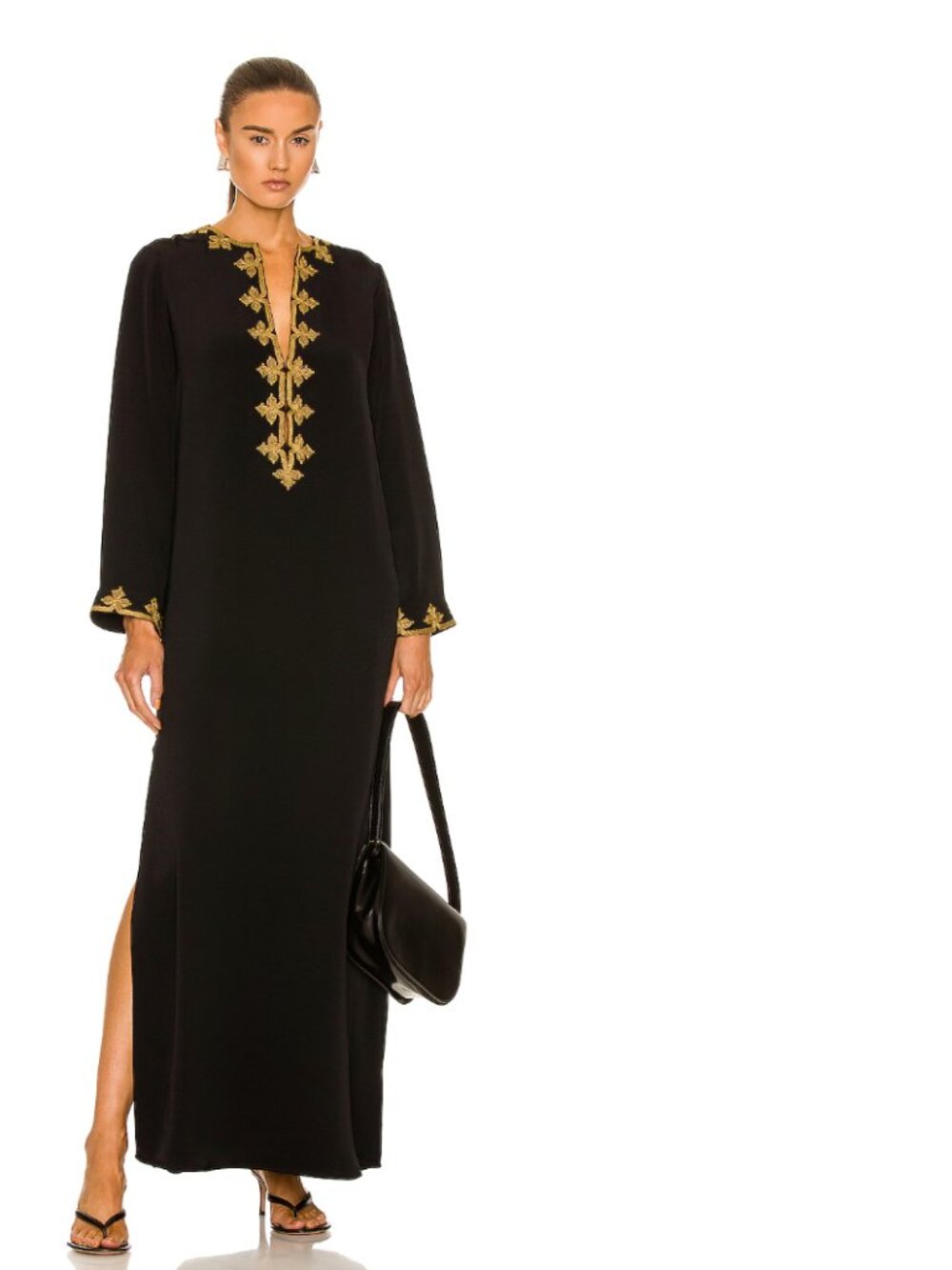 NILI LOTAN ANTIQUE BRASS HEAVY SILK CAFTAN DRESS